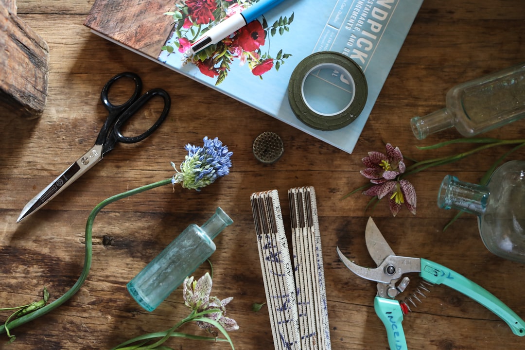Outils de jardinage sur fond végétal